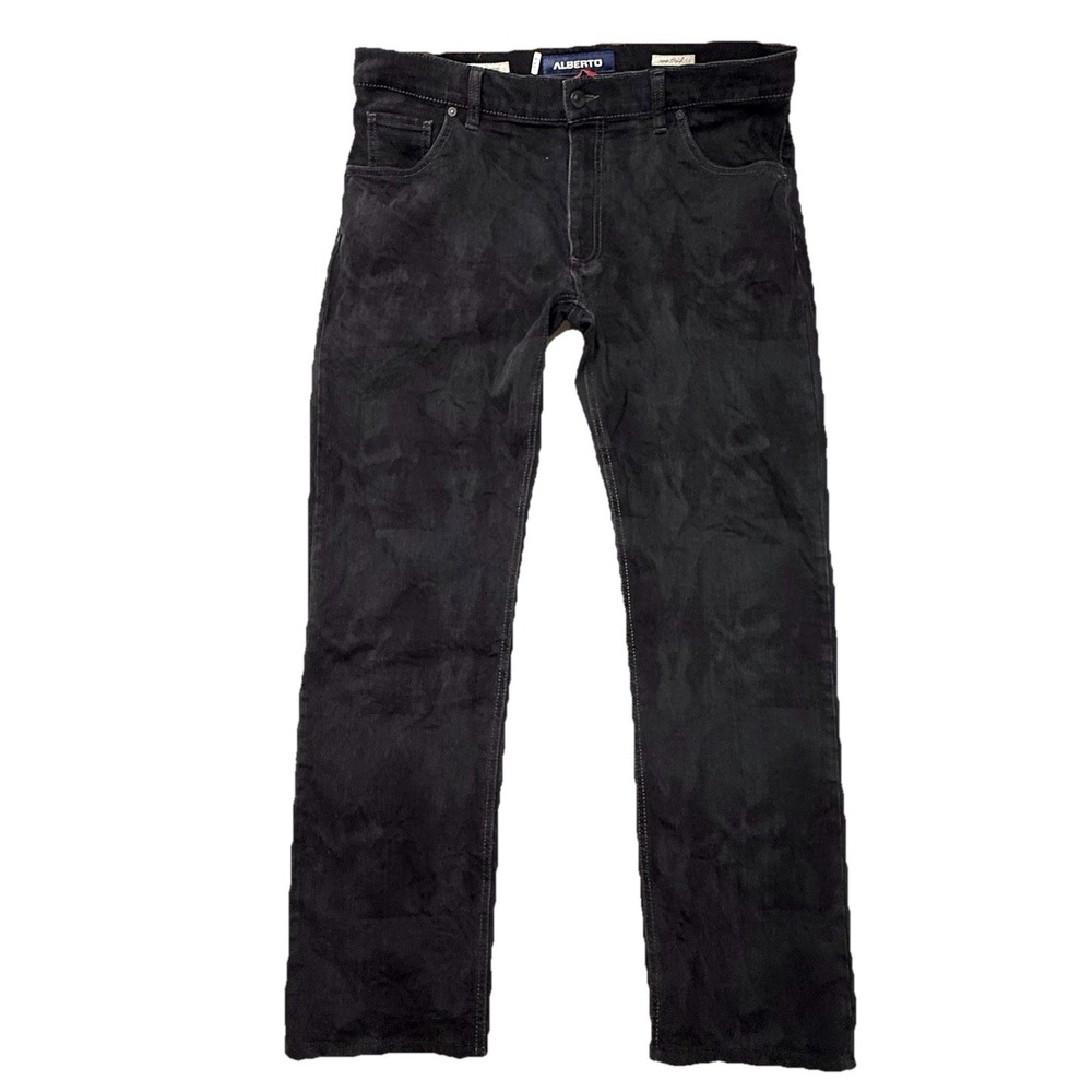 Alberto Men's Brushed Double Black Denim Jeans Modern Fit Straight‎ 36/32 Stone
